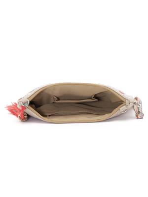 Ghoomar Coral & Gold Floral Embellished Cotton Canvas Sling Bag 5