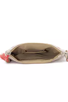 Ghoomar Coral & Gold Floral Embellished Cotton Canvas Sling Bag