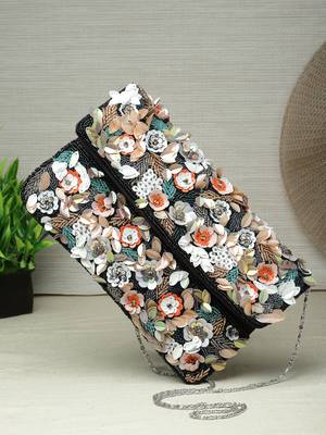 Anekaant Ghoomar Black & Multi Floral Embellished Cotton Canvas Sling Bag 2