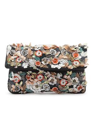 Anekaant Ghoomar Black & Multi Floral Embellished Cotton Canvas Sling Bag 3