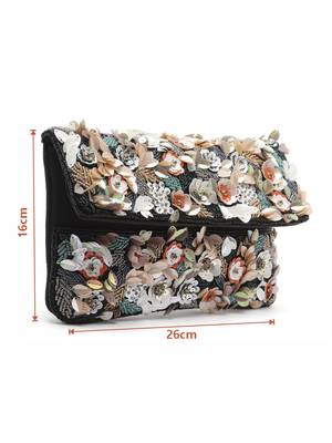 Anekaant Ghoomar Black & Multi Floral Embellished Cotton Canvas Sling Bag 4