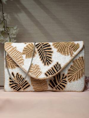 Boho Off White & Multi Botanical Embellished Cotton Canvas Sling Bag 2