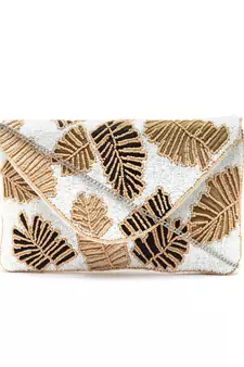 Boho Off White & Multi Botanical Embellished Cotton Canvas Sling Bag