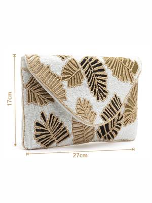 Boho Off White & Multi Botanical Embellished Cotton Canvas Sling Bag 4