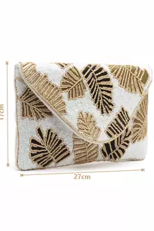 Boho Off White & Multi Botanical Embellished Cotton Canvas Sling Bag