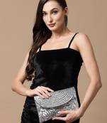 Anekaant Ghoomar Silver & Grey Sequin Embellished Suede Sling Bag