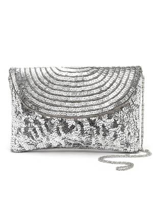 Anekaant Ghoomar Silver & Grey Sequin Embellished Suede Sling Bag 3