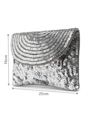 Anekaant Ghoomar Silver & Grey Sequin Embellished Suede Sling Bag 4