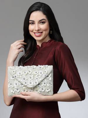 Ghoomar Off White Floral Embellished Cotton Canvas Sling Bag 1