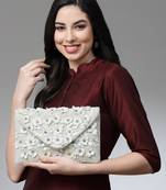 Ghoomar Off White Floral Embellished Cotton Canvas Sling Bag