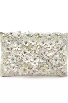 Ghoomar Off White Floral Embellished Cotton Canvas Sling Bag