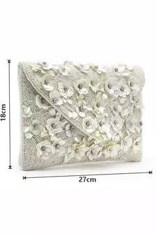 Ghoomar Off White Floral Embellished Cotton Canvas Sling Bag