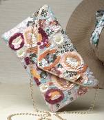 Ghoomar Cream & Pastel Multi Floral Embellished Suede Sling Bag