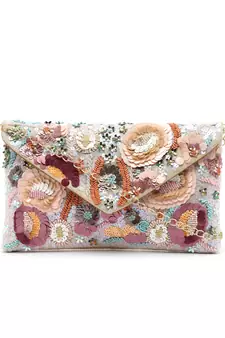 Ghoomar Cream & Pastel Multi Floral Embellished Suede Sling Bag