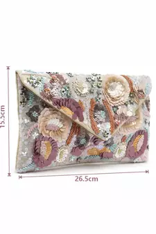 Ghoomar Cream & Pastel Multi Floral Embellished Suede Sling Bag