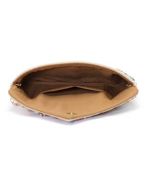 Ghoomar Cream & Pastel Multi Floral Embellished Suede Sling Bag 5