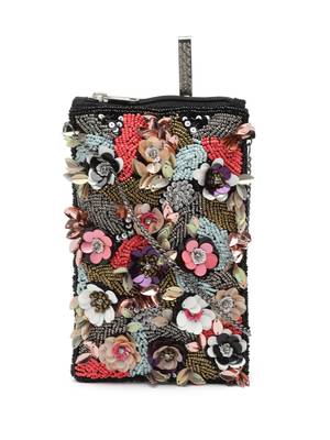 Ghoomar Black & Multi Floral Embellished Cotton Canvas Sling Bag 3