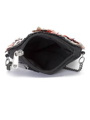 Ghoomar Black & Multi Floral Embellished Cotton Canvas Sling Bag 5