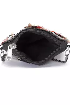 Ghoomar Black & Multi Floral Embellished Cotton Canvas Sling Bag