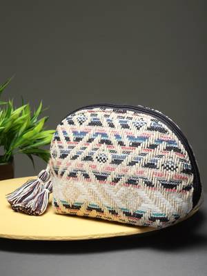 Boho Natural & Multi Geometric Jacquard Cotton Canvas Travel Pouch 1