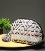 Boho Natural & Multi Geometric Jacquard Cotton Canvas Travel Pouch