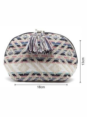 Boho Natural & Multi Geometric Jacquard Cotton Canvas Travel Pouch 3
