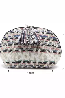 Boho Natural & Multi Geometric Jacquard Cotton Canvas Travel Pouch