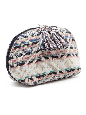 Boho Natural & Multi Geometric Jacquard Cotton Canvas Travel Pouch 4