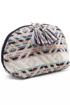 Boho Natural & Multi Geometric Jacquard Cotton Canvas Travel Pouch