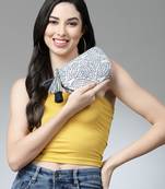 Boho Natural & Blue Abstract Jacquard Cotton Canvas Travel Pouch