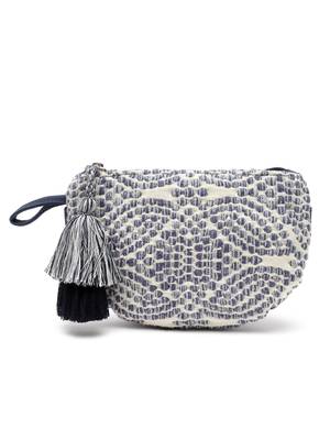 Boho Natural & Blue Abstract Jacquard Cotton Canvas Travel Pouch 3