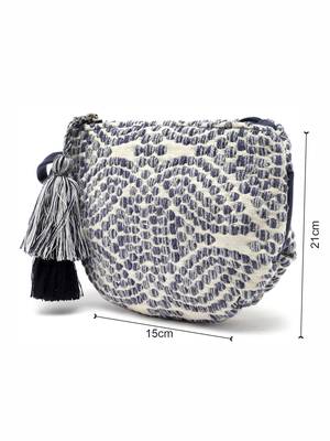 Boho Natural & Blue Abstract Jacquard Cotton Canvas Travel Pouch 4