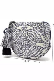 Boho Natural & Blue Abstract Jacquard Cotton Canvas Travel Pouch