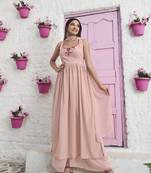 PEACH THREAD AND SEQUINCE EMBROIDERED WORK GEORGETTE ANARKALI LONG SALWAR SUIT DUPATTA STITCHED GOWN