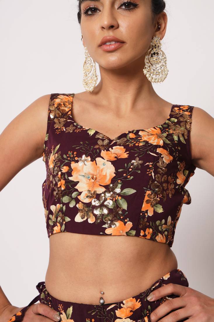 PURPLE CRUSH WITH PRINT WITH THREAD & SEQUINS EMBROIDERED ART SILK FESTIVE & PARTY WEAR SEMI STITCHED LEHENGA