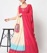 MULTICOLOR FOIL-PRINT WITH EMBROIDERED WORK CHINON CHIFFON SILK FESTIVE & PARTY WEAR SEMI STITCHED LEHENGA