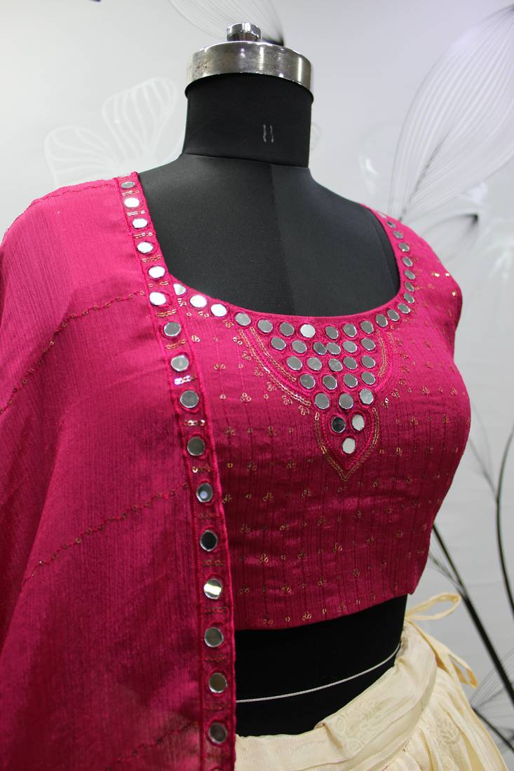 MULTICOLOR FOIL-PRINT WITH EMBROIDERED WORK CHINON CHIFFON SILK FESTIVE & PARTY WEAR SEMI STITCHED LEHENGA