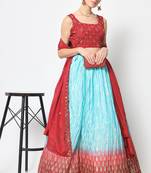 MULTICOLOR FOIL-PRINT WITH EMBROIDERED WORK CHINON CHIFFON SILK FESTIVE & PARTY WEAR SEMI STITCHED LEHENGA