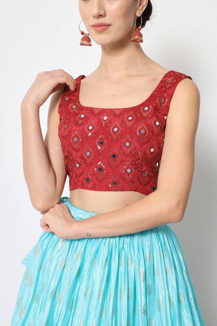 MULTICOLOR FOIL-PRINT WITH EMBROIDERED WORK CHINON CHIFFON SILK FESTIVE & PARTY WEAR SEMI STITCHED LEHENGA