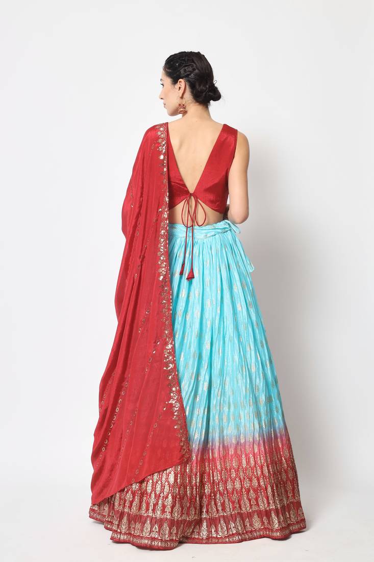 MULTICOLOR FOIL-PRINT WITH EMBROIDERED WORK CHINON CHIFFON SILK FESTIVE & PARTY WEAR SEMI STITCHED LEHENGA