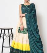 MULTICOLOR FOIL-PRINT WITH EMBROIDERED WORK CHINON CHIFFON SILK FESTIVE & PARTY WEAR SEMI STITCHED LEHENGA