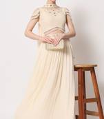 BEIGE CRUSH PATTERN WITH EMBROIDERED WORK GEORGETTE FESTIVE & PARTY WEAR SEMI STITCHED LEHENGA