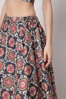 NAVY BLUE PRINT WITH EMBROIDERED WORK CHINON CHIFFON SILK FESTIVE & PARTY WEAR SEMI STITCHED LEHENGA 5