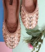 Beige Synthetic Stone Work Punjabi Jutti
