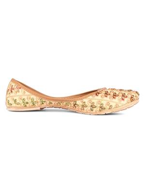 Beige Synthetic Stone Work Punjabi Jutti 3