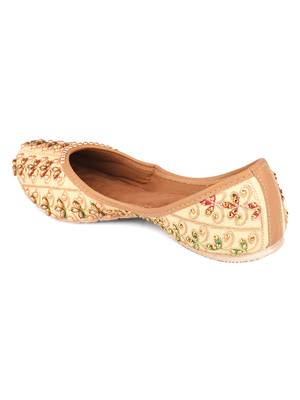 Beige Synthetic Stone Work Punjabi Jutti 4