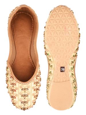 Beige Synthetic Stone Work Punjabi Jutti 5