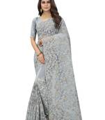 Grey embroidered net saree with blouse