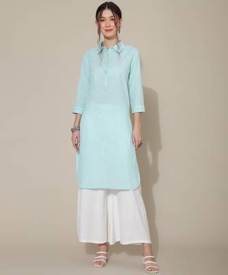 Blue plain cotton cotton-kurtis 1