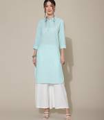 Blue plain cotton cotton-kurtis